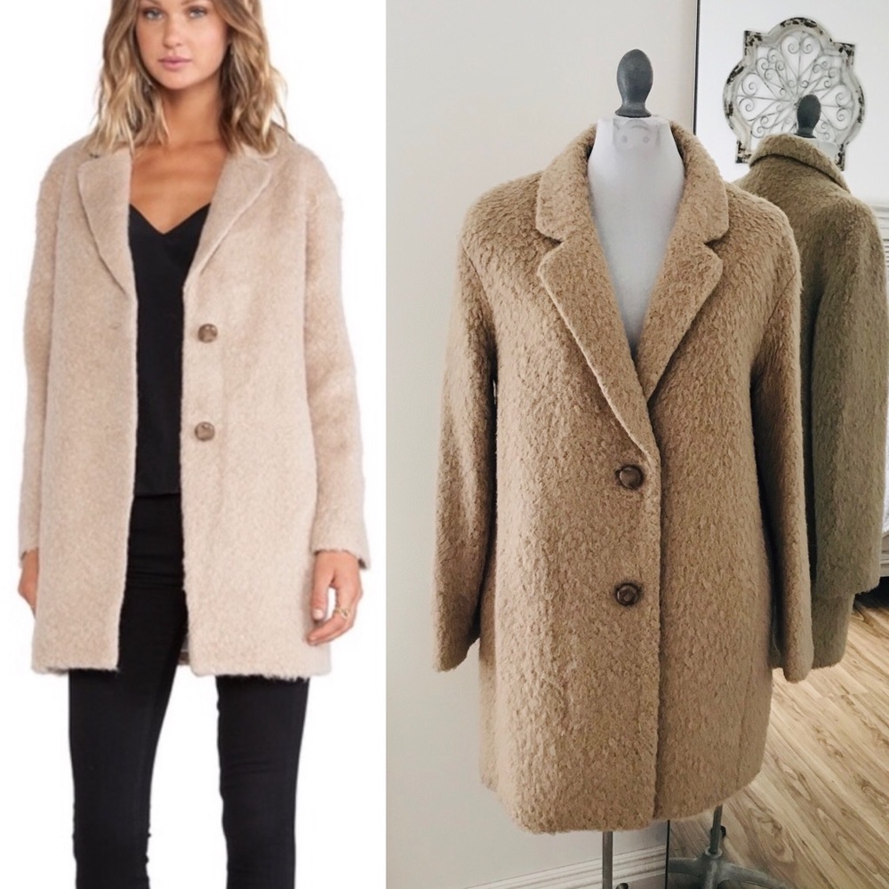 Kate Spade tan teddy bear pea coat medium faux fur